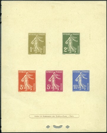 Stamp of France 1932-37 Semeuse 1c au 10c en épreuve de luxe colle
