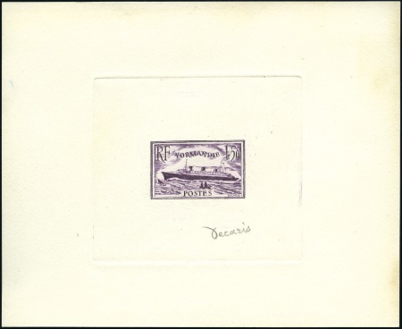 Stamp of France 1935 Normandie: trois épreuves d'artiste en violet