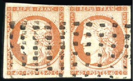 Stamp of France 1849 40c orange en paire de deux exemplaires avec 