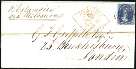 Stamp of Australia » Tasmania 1856-57 4d Deep blue, large margins, tied by "60" 