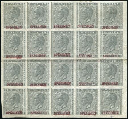 Stamp of Belgium » Belgique. Léopold 1er - Nouveau Type - Émission 10c gris NON DENTELE avec surcharge SPECIMEN en ro