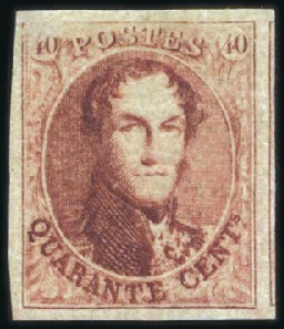 Stamp of Belgium » Belgique. Léopold 1er - Nouveau Type - Émission 30c brun NON DENTELE avec surcharge SPECIMEN en no