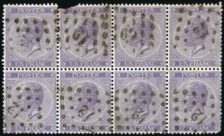 Stamp of Belgium » Belgique. Léopold 1er - Nouveau Type - Émission 1F violet en bloc de huit oblitéré losange 12 d'An