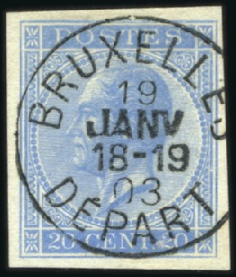 Stamp of Belgium » Belgique. Léopold 1er - Nouveau Type - Émission Réimpression de 1895: 20c avec oblitération Van de