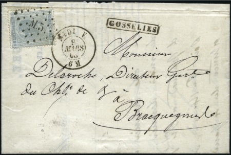 Stamp of Belgium » Belgique. Léopold 1er - Nouveau Type - Émission 10c gris obl. M5 sur lettre avec griffe encadrée "