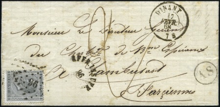 Stamp of Belgium » Belgique. Léopold 1er - Nouveau Type - Émission 10c gris obl. "96" sur lettre avec càd Dinant 17.0