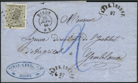Stamp of Belgium » Belgique. Léopold 1er - Nouveau Type - Émission 10c gris obl. "97" sur lettre avec càd Dison 28.07