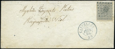 Stamp of Belgium » Belgique. Léopold 1er - Nouveau Type - Émission 10c gris oblitéré losange bleu sur enveloppe de Ca