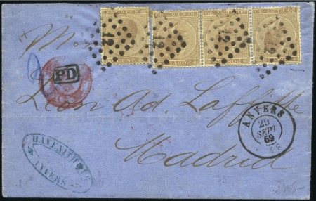 Stamp of Belgium » Belgique. Léopold 1er - Nouveau Type - Émission 30c bistre en bande de trois + isolé sur lettre d'