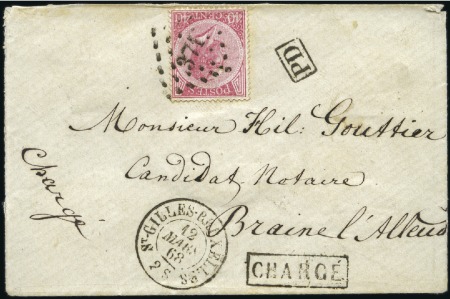 Stamp of Belgium » Belgique. Léopold 1er - Nouveau Type - Émission 40c rose pâle sur lettre chargé avec griffe encadr