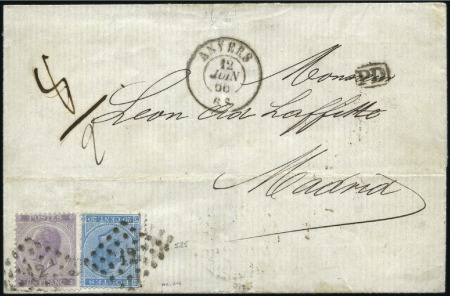 Stamp of Belgium » Belgique. Léopold 1er - Nouveau Type - Émission 1F violet + 20c bleu sur lettre pesante d'Anvers 1