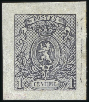 Stamp of Belgium » Belgique. 1866-67 Petit Lion - La Genèse 1c gris-noir, épreuve du coin, TB, rare (Stes 1293