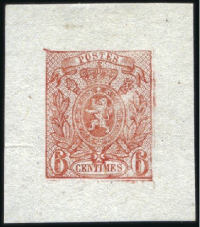 Stamp of Belgium » Belgique. 1866-67 Petit Lion - La Genèse 6c Type adopté, épreuve du coin en rose sur papier