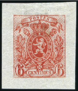 Stamp of Belgium » Belgique. 1866-67 Petit Lion - La Genèse 6c Type adopté, deux épreuves du coin en violet fo