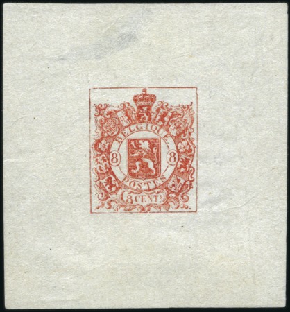 Stamp of Belgium » Belgique. 1866-67 Petit Lion - La Genèse 8c Type non adopté, épreuve du coin en vermillon s