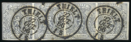 Stamp of Belgium » Belgique. 1866-67 Petit Lion - Émission 1c gris en bande de quatre avec belles oblitératio