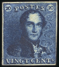 Stamp of Belgium » Belgique. 1849 Epaulettes - Réimpressions Réimpression de 1866 du 20 centimes bleu foncé sur