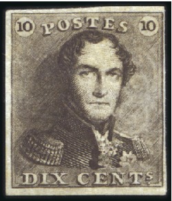 Stamp of Belgium » Belgique. 1849 Epaulettes - Émission 10c Brun-sépia, belles marges tout autour, sans go