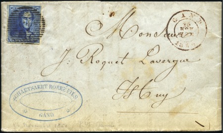 Stamp of Belgium » Belgique. 1849 Epaulettes - Émission 20c Bleu, 3 marges, oblitération de la perception 