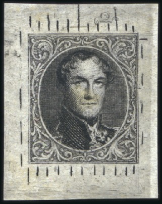 Stamp of Belgium » Belgique. 1849 Médaillons (filigrane encadré) - La Genèse - Essais Essai de Robinson, type non-adopté, en noir sur pa