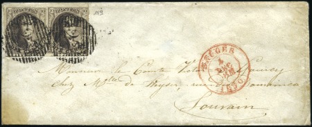 Stamp of Belgium » Belgique. 1849 Médaillons (filigrane encadré) - Émission 10c Brun, en paire avec de grandes marges montrant