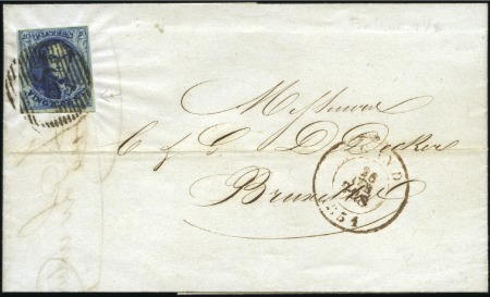 Stamp of Belgium » Belgique. 1849 Médaillons (filigrane encadré) - Émission 20c Bleu, variété "cercle" (position 182 de la pla