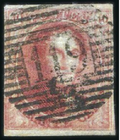 Stamp of Belgium » Belgique. 1849 Médaillons (filigrane encadré) - Émission 40c Carmin, bien margé, papier très mince, oblitér