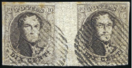 Stamp of Belgium » Belgique. 1851 Médaillons (filigrane sans cadre) - Émission 10c Brun, en paire interpanneau, variété "Lunette 