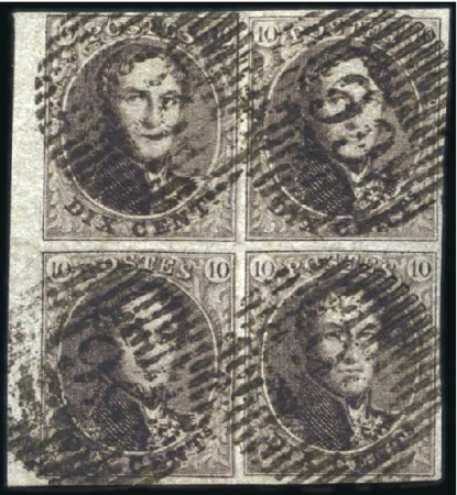 Stamp of Belgium » Belgique. 1851 Médaillons (filigrane sans cadre) - Émission 10c Brun, bloc de quatre (positions 121-122 et 131
