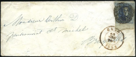 Stamp of Belgium » Belgique. 1851 Médaillons (filigrane sans cadre) - Émission 20c Bleu, marges énormes (4 voisins et grand bord 