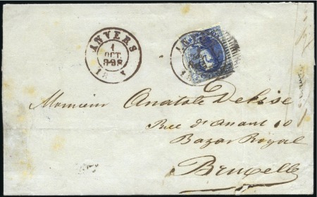 Stamp of Belgium » Belgique. 1851 Médaillons (filigrane sans cadre) - Oblitérations CACHET À DATE: 20c Bleu, oblitération de la percep