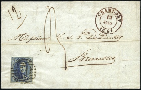 Stamp of Belgium » Belgique. 1851 Médaillons (filigrane sans cadre) - Émission 20c Bleu, bien margé, oblitération de la perceptio
