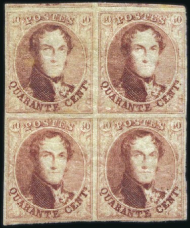 Stamp of Belgium » Belgique. 1851 Médaillons (filigrane sans cadre) - Émission Exceptionnel Bloc de Quatre

40c Carmin-rose, pa