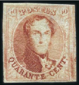 Stamp of Belgium » Belgique. 1858 Médaillons arrondis - Émission 40c Rouge-vermillon, grandes marges avec fragment 