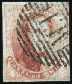 Stamp of Belgium » Belgique. 1858 Médaillons arrondis - Émission 40c Vermillon, curiosité: double impression des le