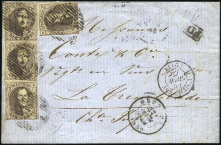 Stamp of Belgium » Belgique. 1858 Médaillons arrondis - Émission 10c Brun, quatre exemplaires, diversement margés, 