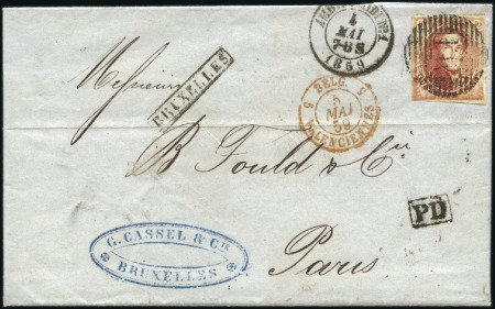 Stamp of Belgium » Belgique. 1858 Médaillons arrondis - Émission 40c Vermillon, bien margé, oblitération M.I sur le