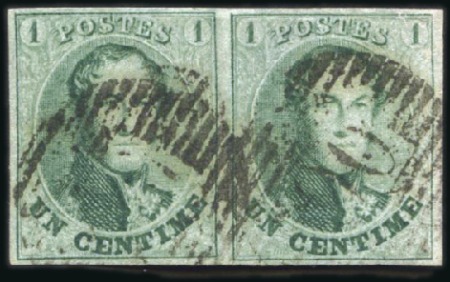 Stamp of Belgium » Belgique. 1861 Médaillons allongés - Émission 1c Vert: Petit lot de six isolés et d'une paire mo