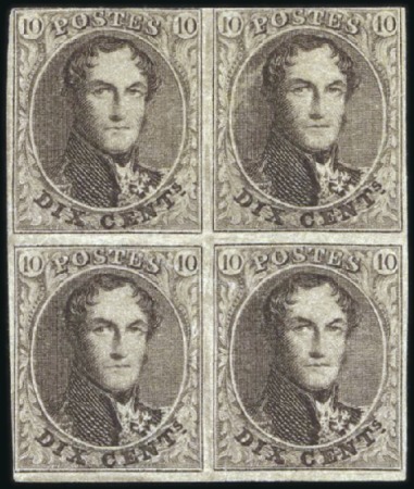 Stamp of Belgium » Belgique. 1861 Médaillons allongés - Émission 10c Brun en bloc de quatre, trois belles marges, 1
