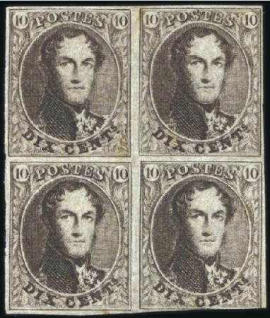 Stamp of Belgium » Belgique. 1861 Médaillons allongés - Émission 10c Brun foncé en bloc de quatre, planche I, posit