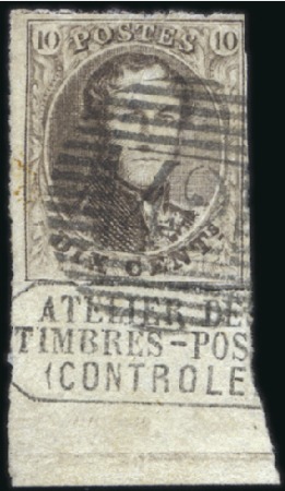 Stamp of Belgium » Belgique. 1861 Médaillons allongés - Émission 10c Brun, bien margé avec fragment d'un voisin et 