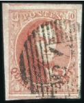 Stamp of Belgium » Belgique. 1861 Médaillons allongés - Émission 40c Vermillon, petite sélection de quatre exemplai
