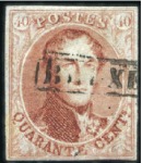 Stamp of Belgium » Belgique. 1861 Médaillons allongés - Émission 40c Vermillon, petite sélection de quatre exemplai