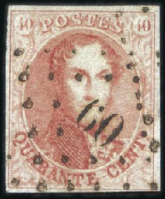 Stamp of Belgium » Belgique. 1861 Médaillons allongés - Émission 40c Vermillon, petite sélection de quatre exemplai