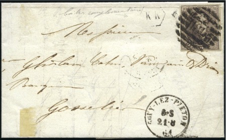 Stamp of Belgium » Belgique. 1861 Médaillons allongés - Émission 10c Brun, bien margé, oblitération à 8 barres de l