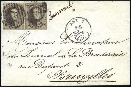 Stamp of Belgium » Belgique. 1861 Médaillons allongés - Émission 10c Brun, paire lég. touchée à gauche, oblitératio