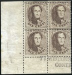 Stamp of Belgium » Belgique. 1863 Médaillons dentelés 14 1/2 10c Brun, deux blocs de quatre formant un bloc de 