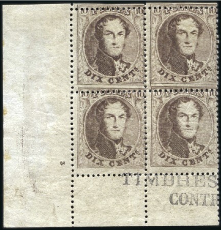 Stamp of Belgium » Belgique. 1863 Médaillons dentelés 14 1/2 10c Brun, deux blocs de quatre formant un bloc de 