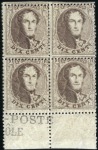 Stamp of Belgium » Belgique. 1863 Médaillons dentelés 14 1/2 10c Brun, deux blocs de quatre formant un bloc de 