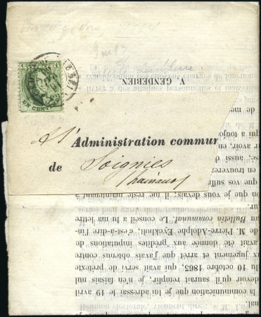 Stamp of Belgium » Belgique. 1863 Médaillons dentelés 12 1/2 : 13 1/2 1c Vert-jaune, oblitération du cachet à date de Br